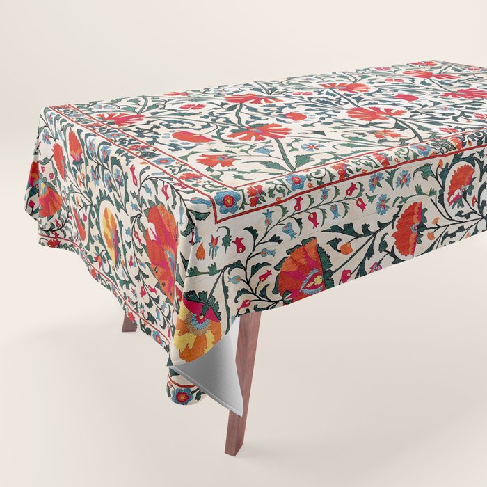 Shakhrisyabz Suzani Uzbekistan Floral Embroidery Print Tablecloth Gallery Image 1
