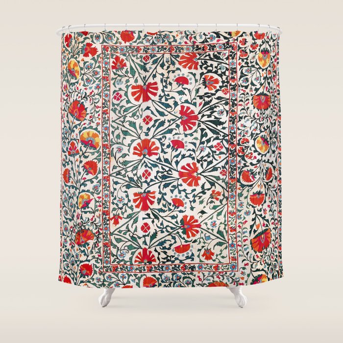 Shakhrisyabz Suzani Uzbekistan Floral Embroidery Print Shower Curtain Gallery Image 1