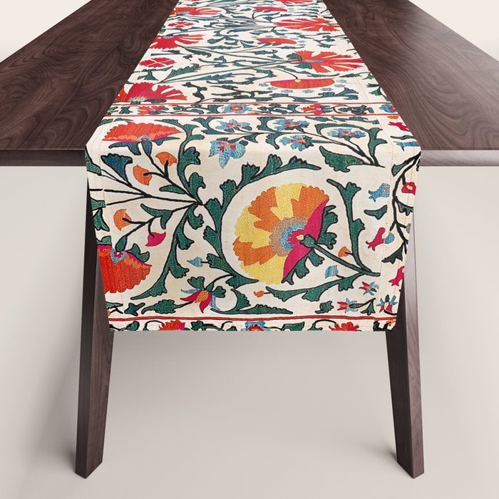 Shakhrisyabz Suzani Uzbekistan Floral Embroidery Print Table Runner Gallery Image 1