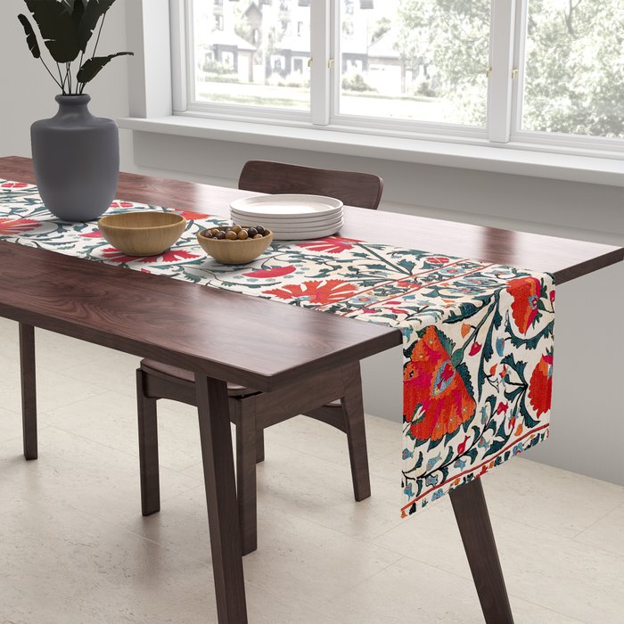 Shakhrisyabz Suzani Uzbekistan Floral Embroidery Print Table Runner Gallery Image 2