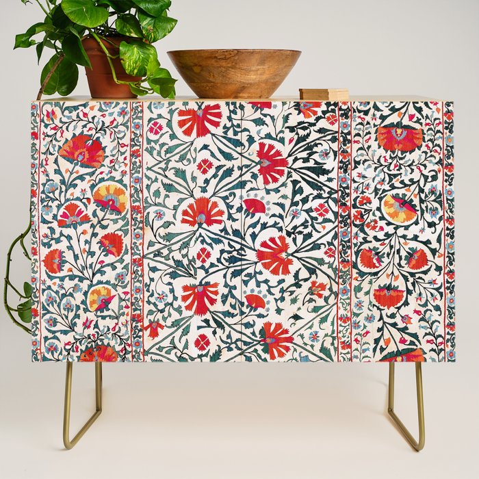 Shakhrisyabz Suzani Uzbekistan Floral Embroidery Print Credenza Gallery Image 1