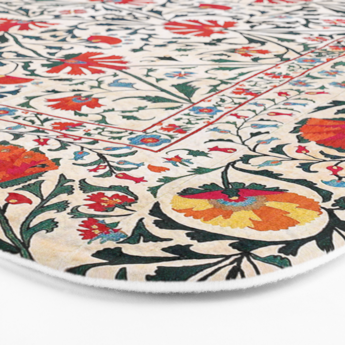 Shakhrisyabz Suzani Uzbekistan Floral Embroidery Print Bath Mat Gallery Image 3