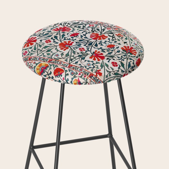 Shakhrisyabz Suzani Uzbekistan Floral Embroidery Print Stool Gallery Image 2