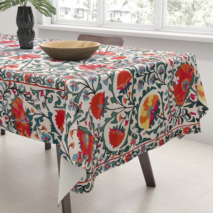 Shakhrisyabz Suzani Uzbekistan Floral Embroidery Print Tablecloth Gallery Image 3