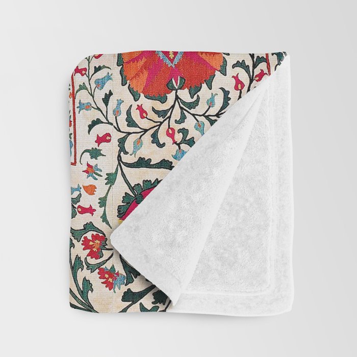 Shakhrisyabz Suzani Uzbekistan Floral Embroidery Print Throw Blanket Gallery Image 3