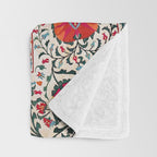 Shakhrisyabz Suzani Uzbekistan Floral Embroidery Print Throw Blanket Gallery Image 3