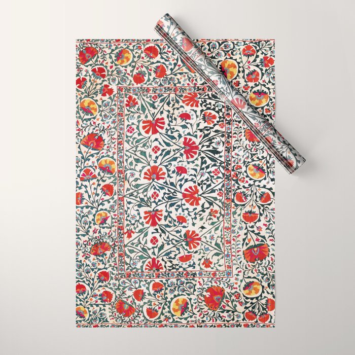 Shakhrisyabz Suzani Uzbekistan Floral Embroidery Print Wrapping Paper Gallery Image 1