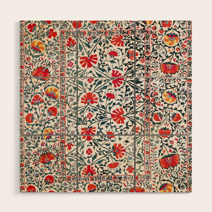 Shakhrisyabz Suzani Uzbekistan Floral Embroidery Print Wood Wall Art Gallery Image 1