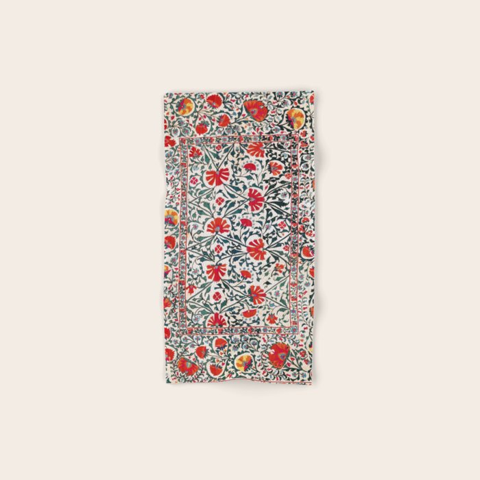 Shakhrisyabz Suzani Uzbekistan Floral Embroidery Print Bath Towel Gallery Image 1