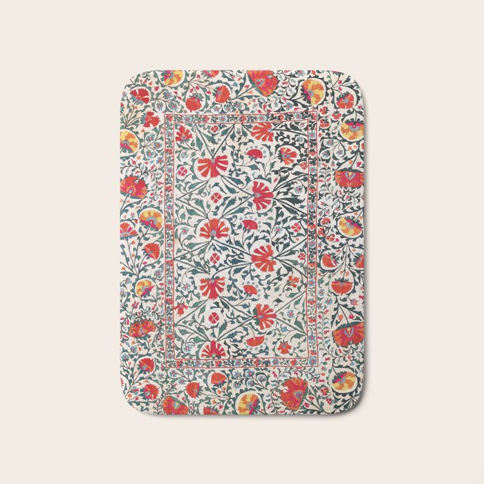 Shakhrisyabz Suzani Uzbekistan Floral Embroidery Print Bath Mat Gallery Image 1