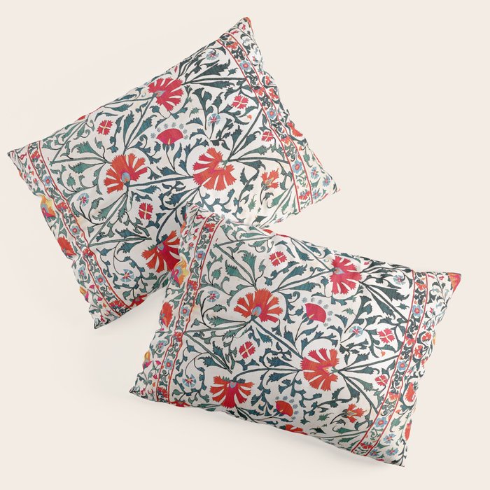 Shakhrisyabz Suzani Uzbekistan Floral Embroidery Print Pillow Sham Gallery Image 3