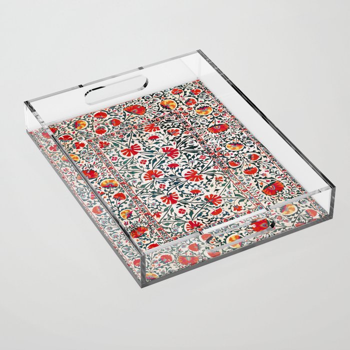 Shakhrisyabz Suzani Uzbekistan Floral Embroidery Print Acrylic Tray Gallery Image 1