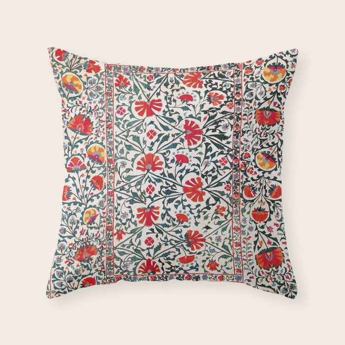 Shakhrisyabz Suzani Uzbekistan Floral Embroidery Print Throw Pillow Gallery Image 1