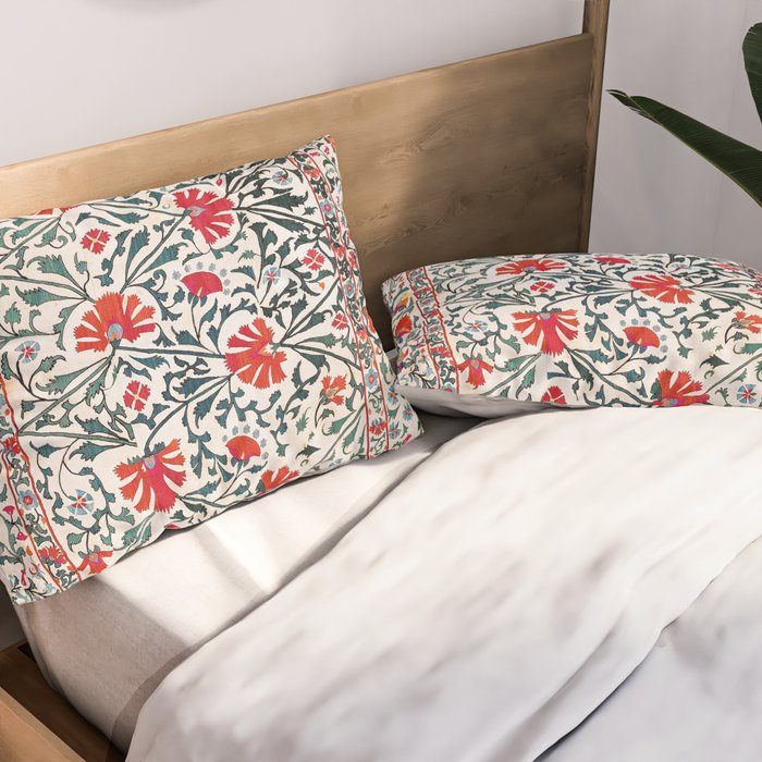 Shakhrisyabz Suzani Uzbekistan Floral Embroidery Print Pillow Sham Gallery Image 2