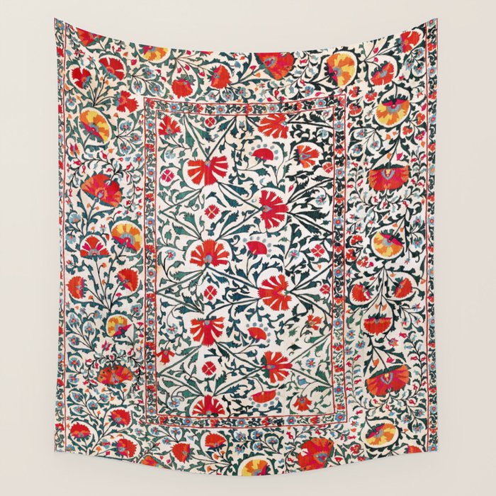 Shakhrisyabz Suzani Uzbekistan Floral Embroidery Print Wall Tapestry Gallery Image 4