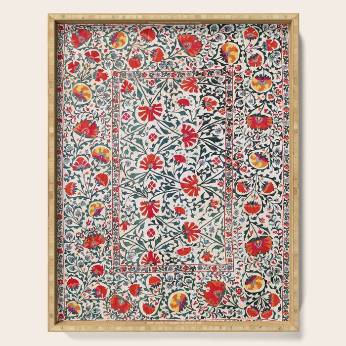 Shakhrisyabz Suzani Uzbekistan Floral Embroidery Print Serving Tray Gallery Image 1