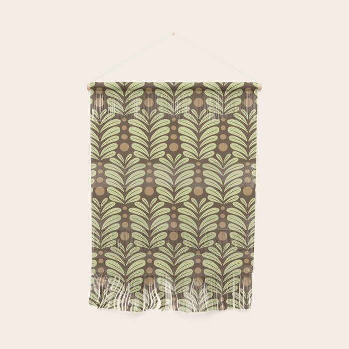 Lime on Brown Botanical Scalloped Art Deco Pattern Wall Hanging Gallery Image 1