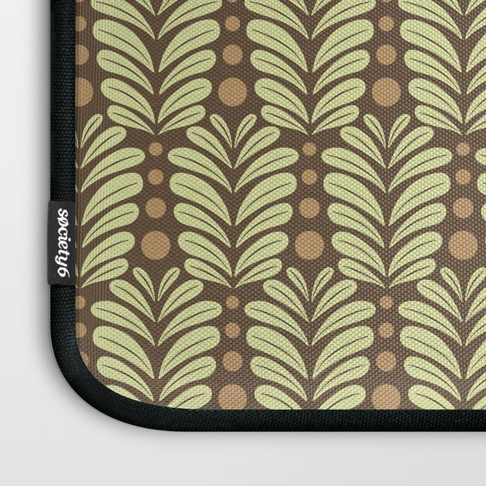 Lime on Brown Botanical Scalloped Art Deco Pattern Laptop Sleeve Gallery Image 3