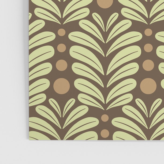 Lime on Brown Botanical Scalloped Art Deco Pattern Poster Gallery Image 3