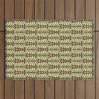 Lime on Brown Botanical Scalloped Art Deco Pattern Outdoor Rug Gallery Image 1
