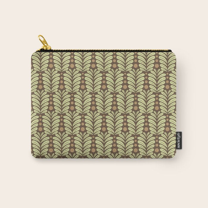 Lime on Brown Botanical Scalloped Art Deco Pattern Carry All Pouch Gallery Image 1
