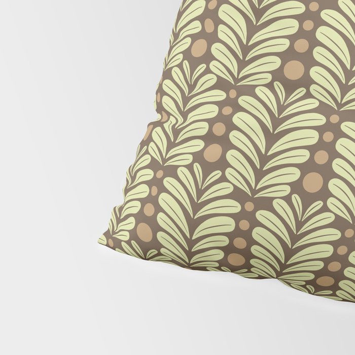 Lime on Brown Botanical Scalloped Art Deco Pattern Pillow Sham Gallery Image 4
