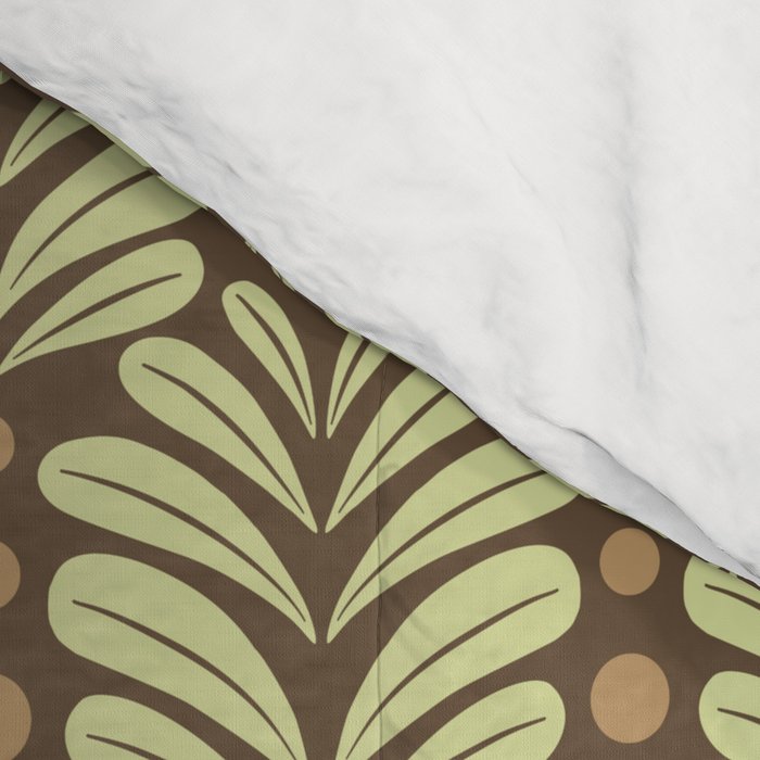 Lime on Brown Botanical Scalloped Art Deco Pattern Comforter Gallery Image 4
