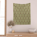 Lime on Brown Botanical Scalloped Art Deco Pattern Wall Tapestry Gallery Image 2