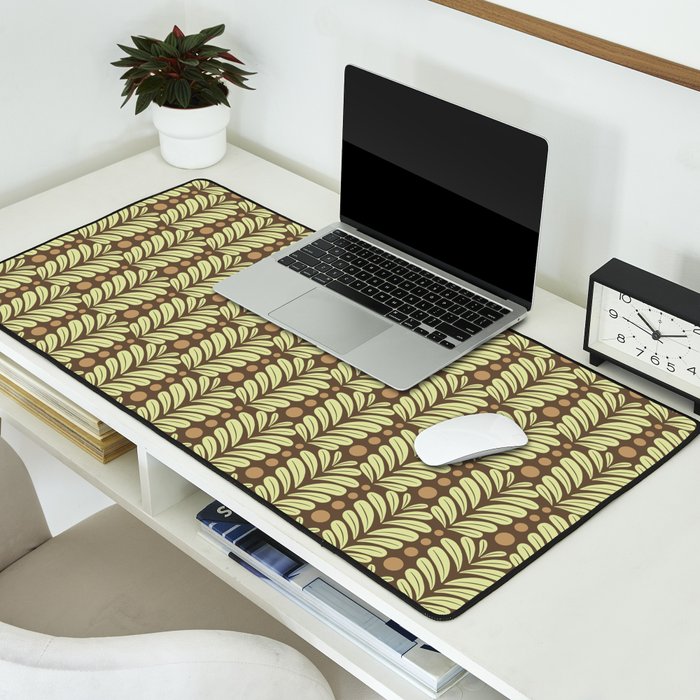 Lime on Brown Botanical Scalloped Art Deco Pattern Desk Mat Gallery Image 2