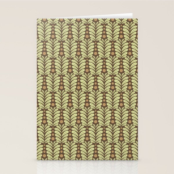 Lime on Brown Botanical Scalloped Art Deco Pattern Stationery Card Gallery Image 1