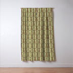 Lime on Brown Botanical Scalloped Art Deco Pattern Window Curtain Gallery Image 3