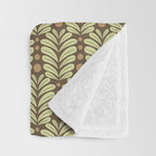 Lime on Brown Botanical Scalloped Art Deco Pattern Throw Blanket Gallery Image 3