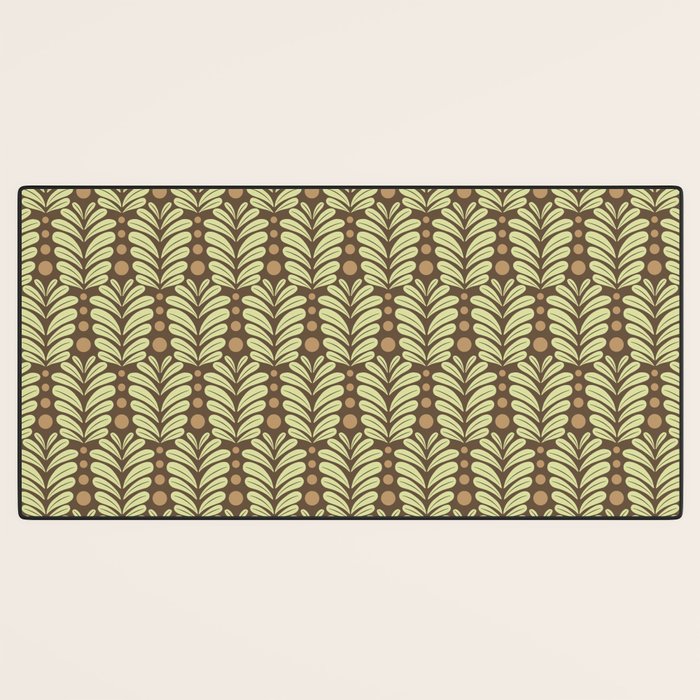 Lime on Brown Botanical Scalloped Art Deco Pattern Desk Mat Gallery Image 3