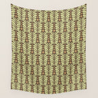 Lime on Brown Botanical Scalloped Art Deco Pattern Wall Tapestry Gallery Image 4