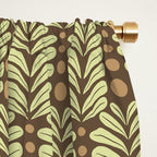 Lime on Brown Botanical Scalloped Art Deco Pattern Window Curtain Gallery Image 2