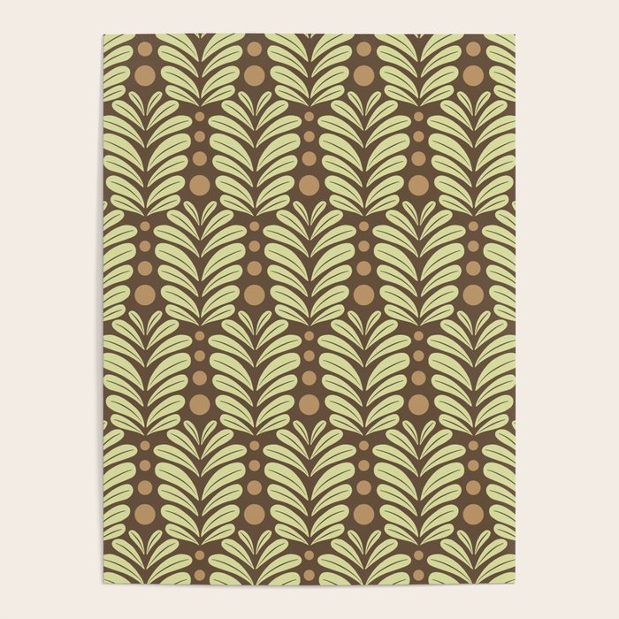 Lime on Brown Botanical Scalloped Art Deco Pattern Poster Gallery Image 4