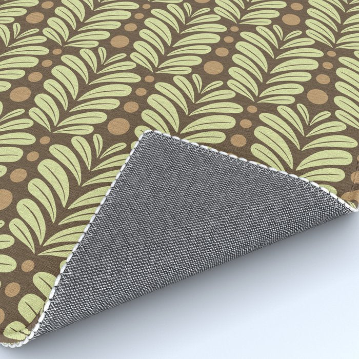 Lime on Brown Botanical Scalloped Art Deco Pattern Rug Gallery Image 4