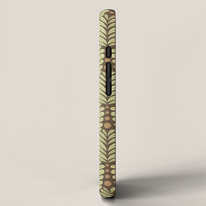 Lime on Brown Botanical Scalloped Art Deco Pattern iPhone Case Gallery Image 2