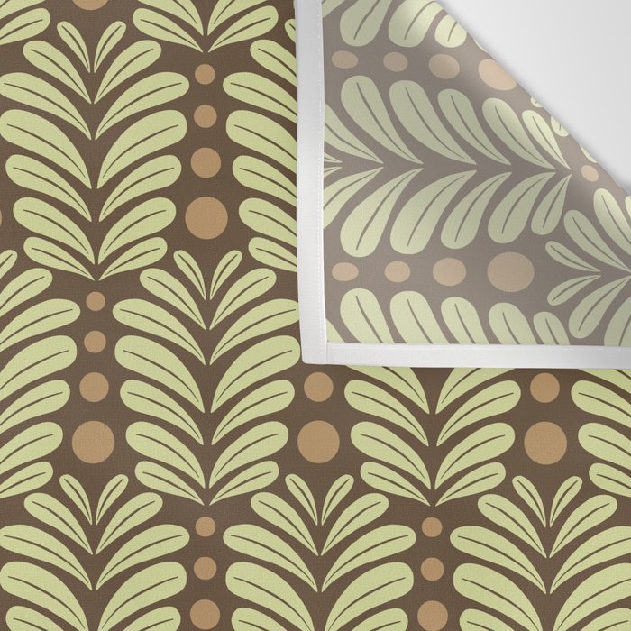 Lime on Brown Botanical Scalloped Art Deco Pattern Wall Tapestry Gallery Image 3