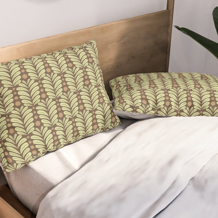 Lime on Brown Botanical Scalloped Art Deco Pattern Pillow Sham Gallery Image 2