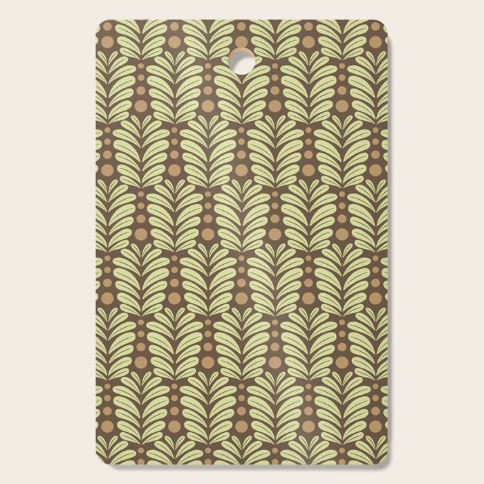 Lime on Brown Botanical Scalloped Art Deco Pattern Cutting Board Gallery Image 1