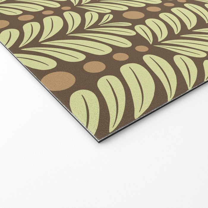 Lime on Brown Botanical Scalloped Art Deco Pattern Welcome Mat Gallery Image 2