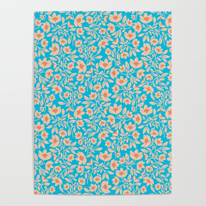 Tropical Blooms Pattern - Blue Poster Gallery Image 4