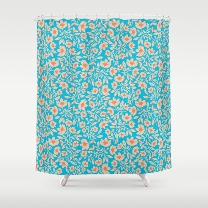 Tropical Blooms Pattern - Blue Shower Curtain Gallery Image 1