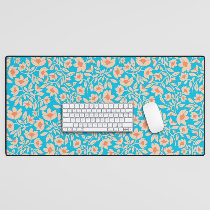 Tropical Blooms Pattern - Blue Desk Mat Gallery Image 1