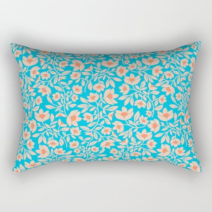 Tropical Blooms Pattern - Blue Rectangular Pillow Gallery Image 2
