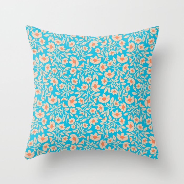 Tropical Blooms Pattern - Blue Throw Pillow Gallery Image 6