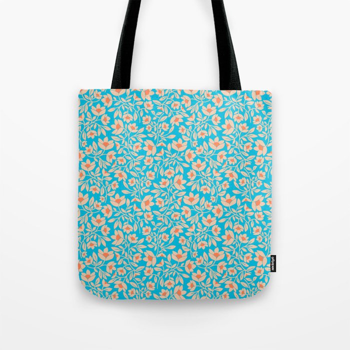 Tropical Blooms Pattern - Blue Tote Bag Gallery Image 1