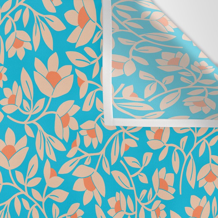 Tropical Blooms Pattern - Blue Wall Tapestry Gallery Image 3