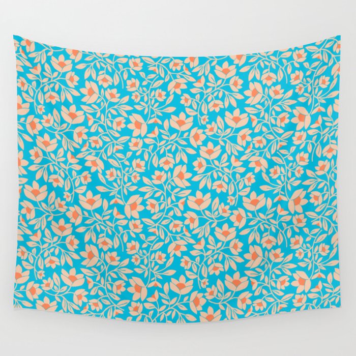 Tropical Blooms Pattern - Blue Wall Tapestry Gallery Image 4